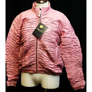 NWT Marcia Genuine Leather Ruched Pink Jacket Italian Women's Lg Quilted Lining